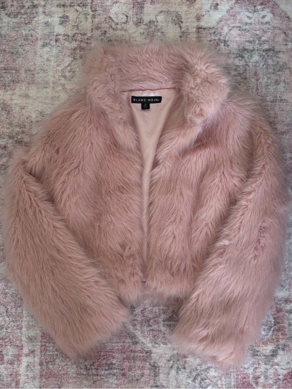 blanc noir Blush Pink Faux Fur Cropped Jacket